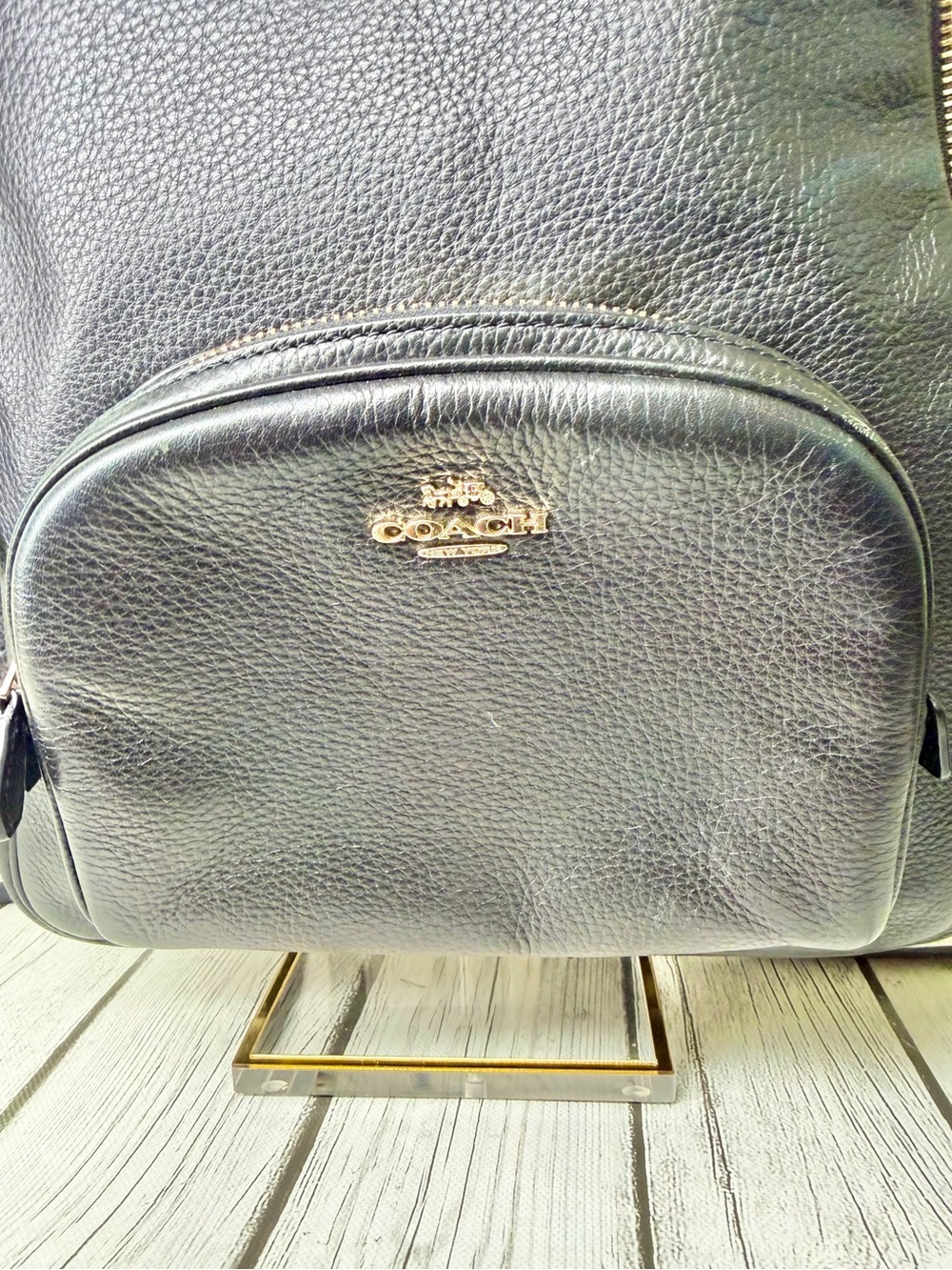 PRE LOVED Coach Court Black Pebbled Leather Backpack - Picture 3 of 12